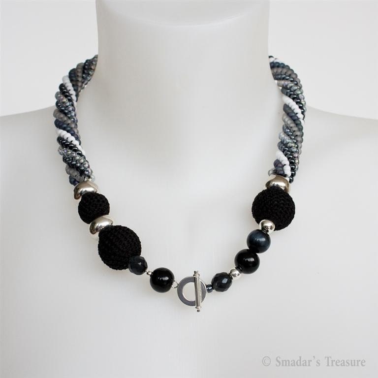 Asymmetrical Spiral Necklace with Crochet Beads