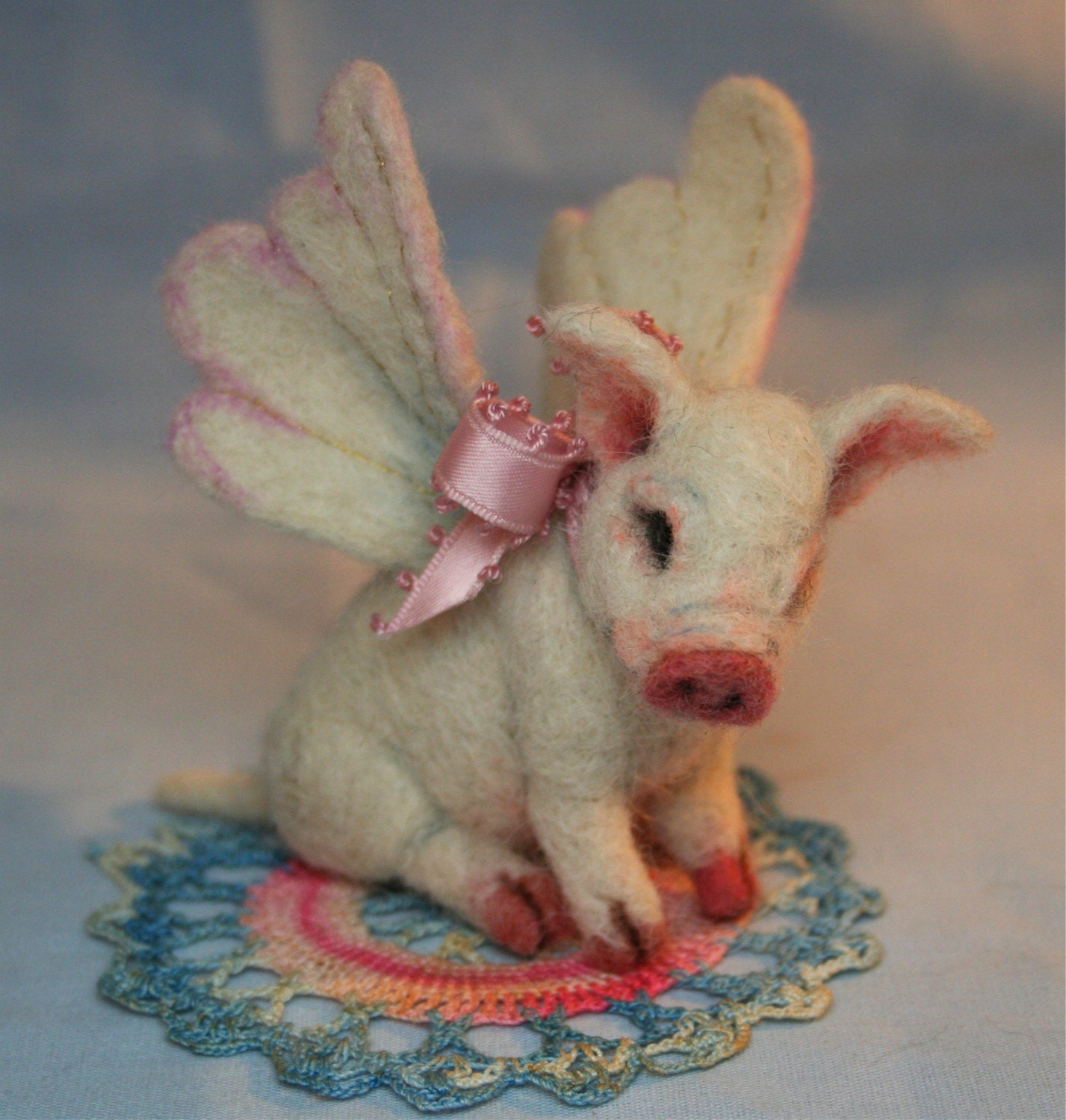 Reserved for IMANFORD  When Pigs Fly  OOAK Needle felted Piglet Special Price