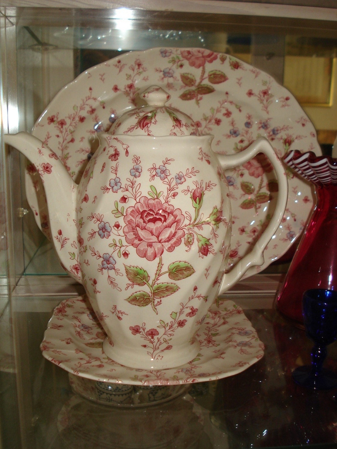 Vintage Rare Johnson Brothers Rose Chintz Coffee Pot Excellent Condition