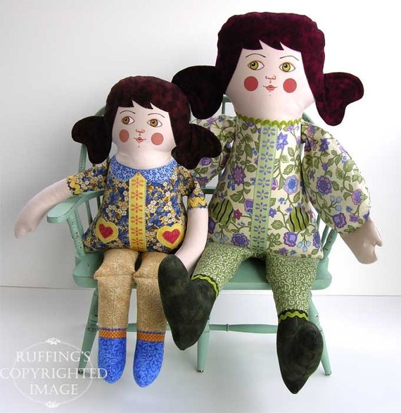 Goodnight Irene One-of-a-kind Original Art Doll by Elizabeth Ruffing, Yellow, Lavender, Green, and Blue, Ready-made