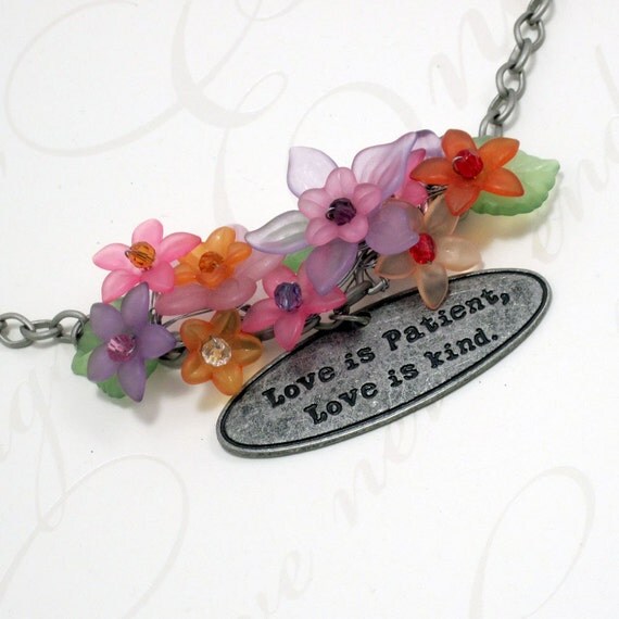Spring Flower Necklace w Love Quote Charm - Nature of Love