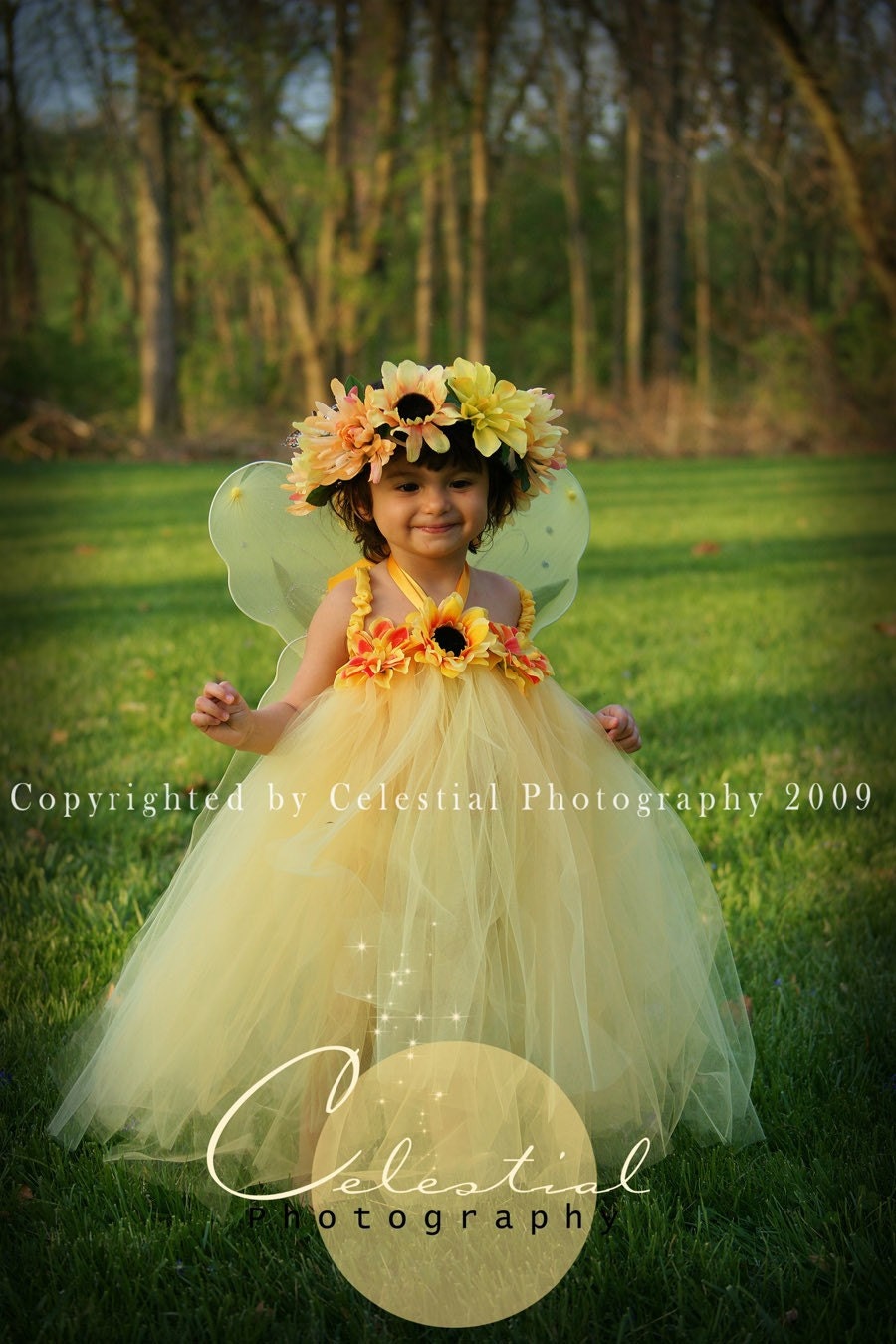 Custom Sunshine Fairy tutu dress wing halo 12months - 4t sunflowers