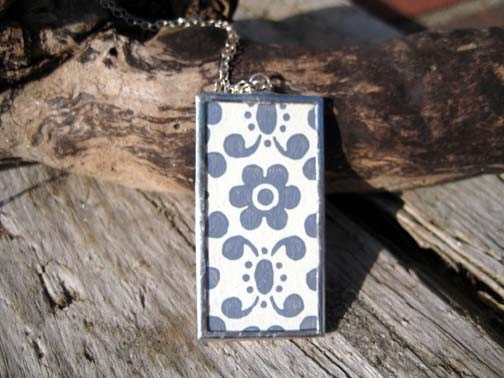 wallpaper retro blue. Retro Blue and Green Flower Vintage Wallpaper Necklace Pendant with Chain