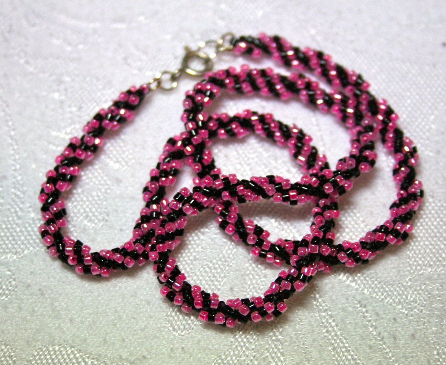 Pink and Black Spiral Beadwoven Choker Necklace