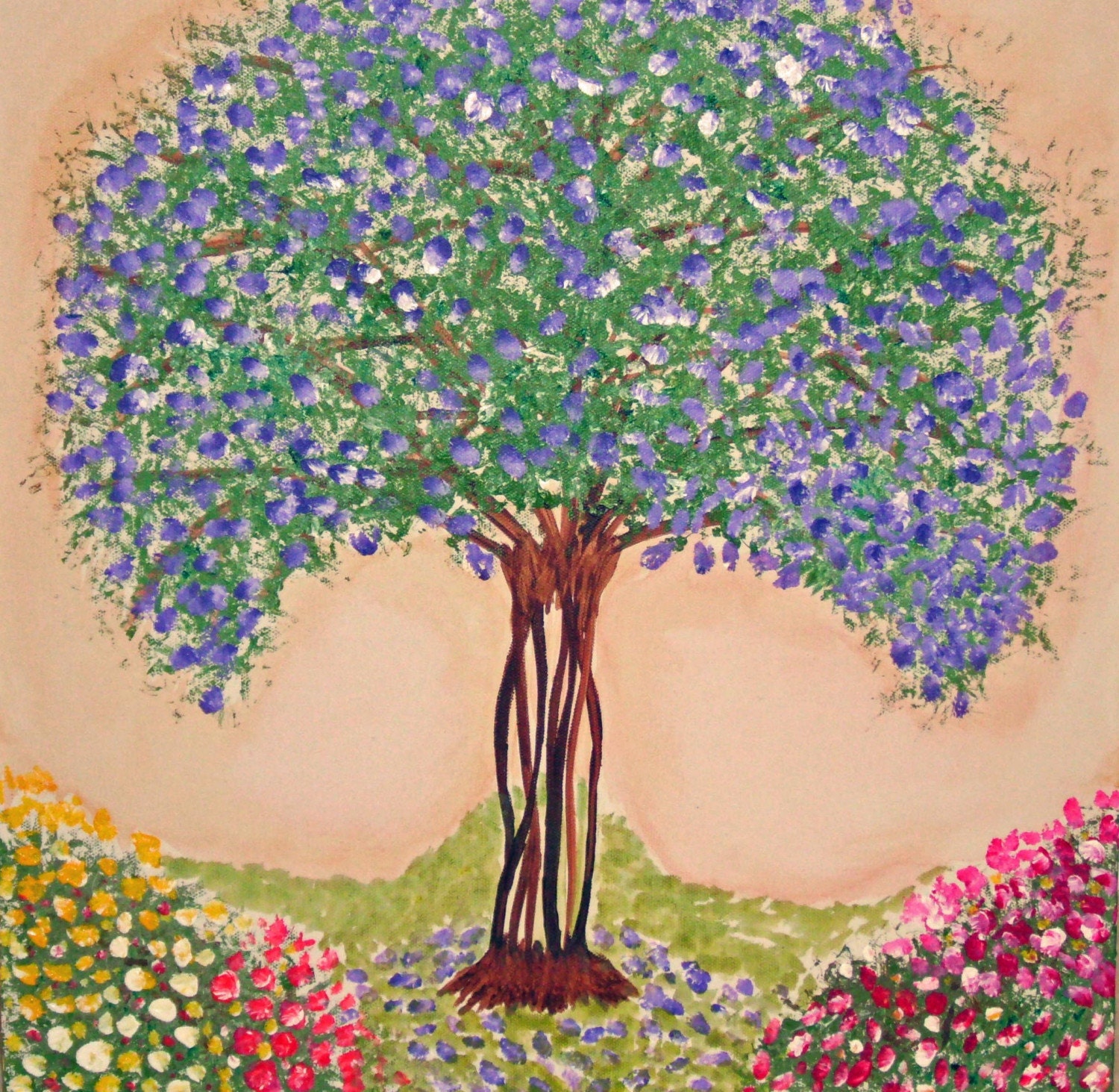 Weekend Sale Original Painting on Canvas 18x18 Whimsical Crape Myrtle Blossom Tree