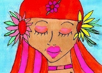 Rainbow Child With Flowers in her Hair ACEO