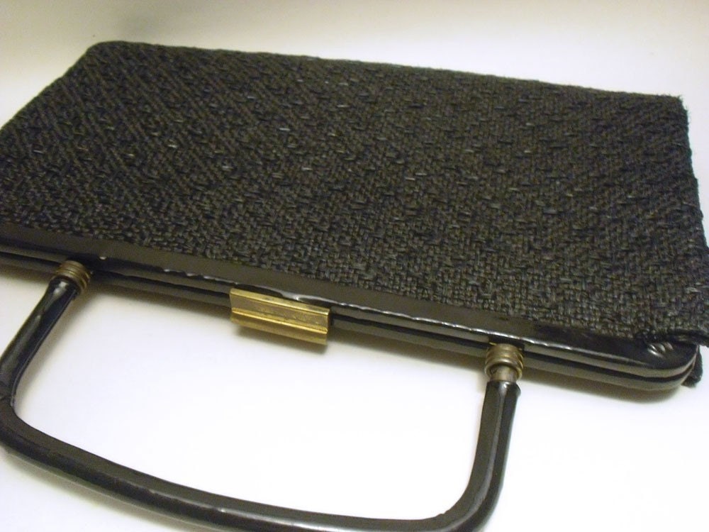 Vintage 50's - 60's black straw convertable clutch