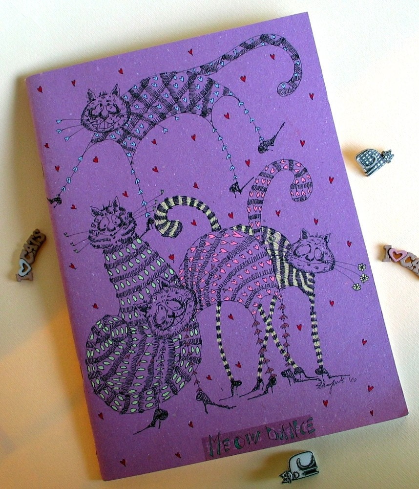 Ecological Recycled OOAK notebook-Meow Dance