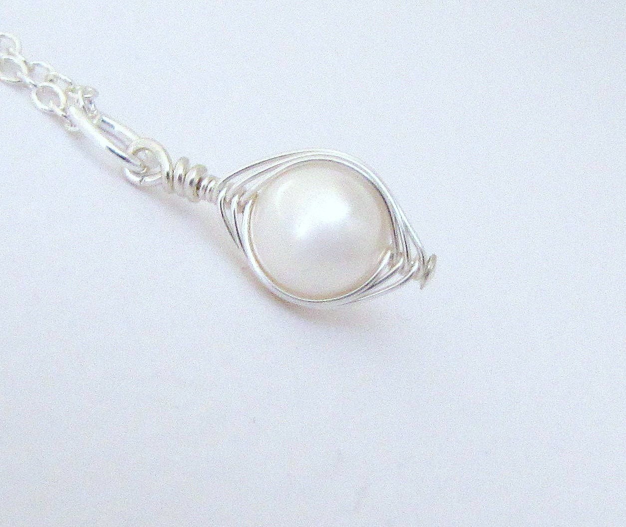 White Pearl Wire Wrapped Bridal Necklace by SilverSmack on Etsy necklace 
