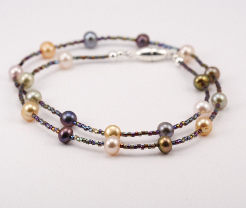 Shipping Included - Delicate Multi-colored Freshwater Pearl Necklace