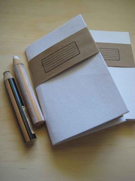 Utility Pencil Companion- Small Book with Kraft Paper Pockets (White)