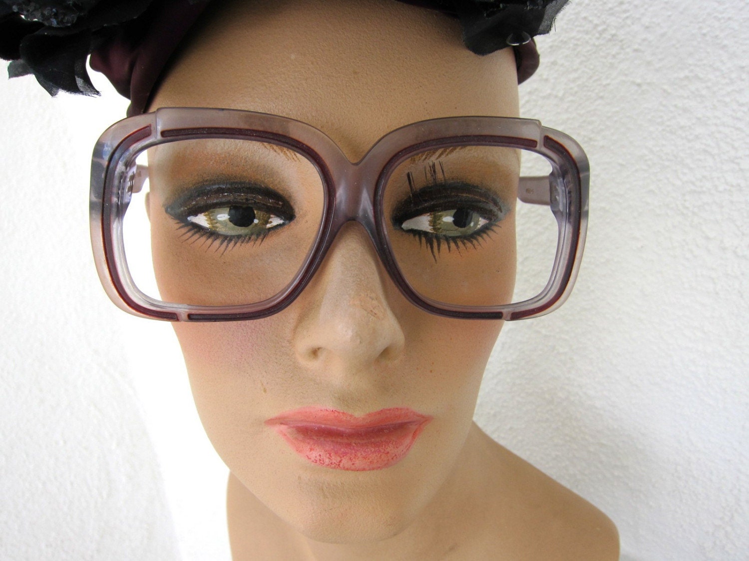 Maison de Frames 70s Lavender Infusion Grey Sheer Burgundy Oversize Eyeglasses NOS Frames