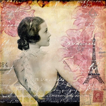 To Life, To Love - Eiffel Tower Paris Mixed Media Collage Art Print 10x10.. Other Sizes Available