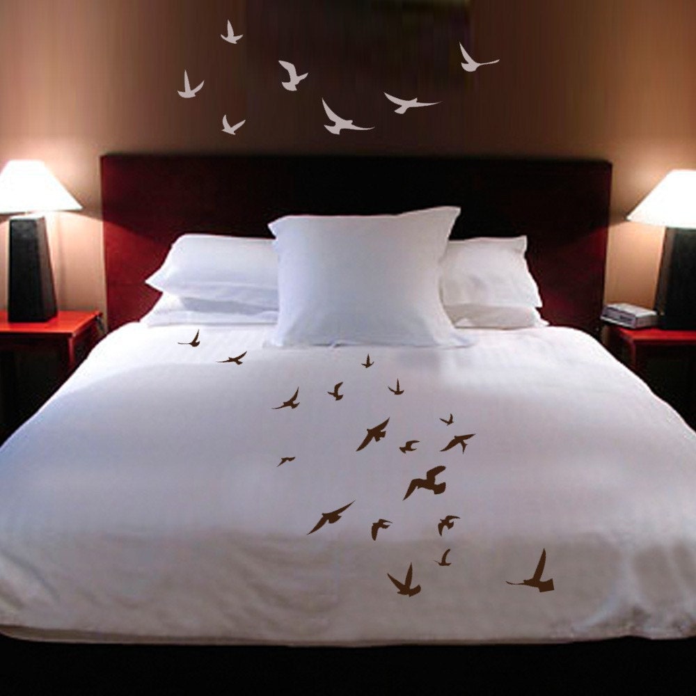ShaNickers Handpainted Birds in Flight queen size DUVET COVER with shams PLUS decals