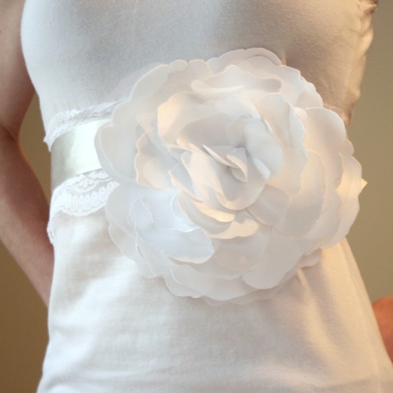 Billowing Bloom - White or Ivory . Satin . Organza. Oversized Fascinator for Hair or Waist