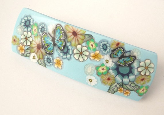 Polymer Clay Flowers  and Butterfly Hair Barrette