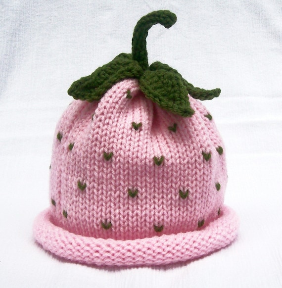 Knitted Pink Strawberry Sweetness Fruit Hat - Infant Sizes Great Photo Prop