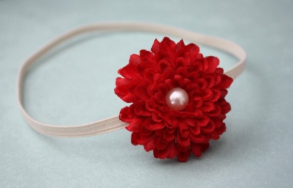 Poppy in Red -Flower on Skinny headband
