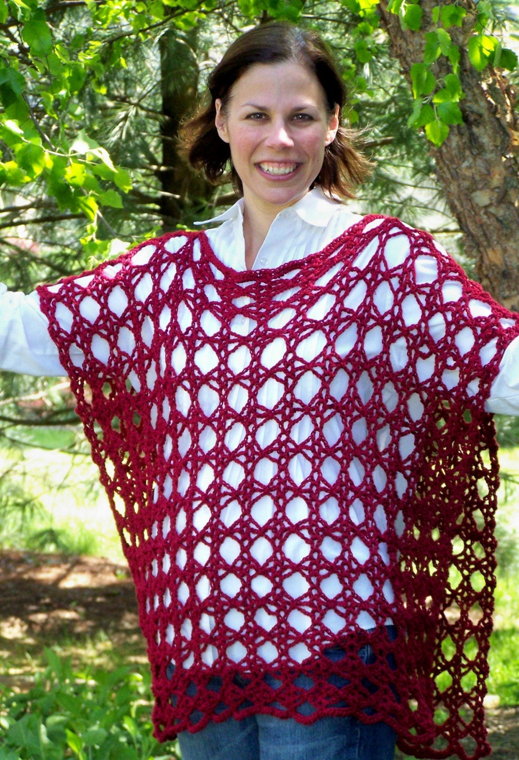Red Merino Blend Wool Accent Poncho