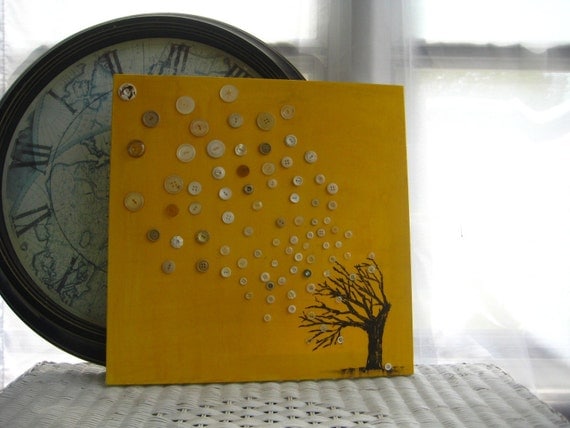 Original Mixed Media on Canvas with Vintage Buttons - Migration