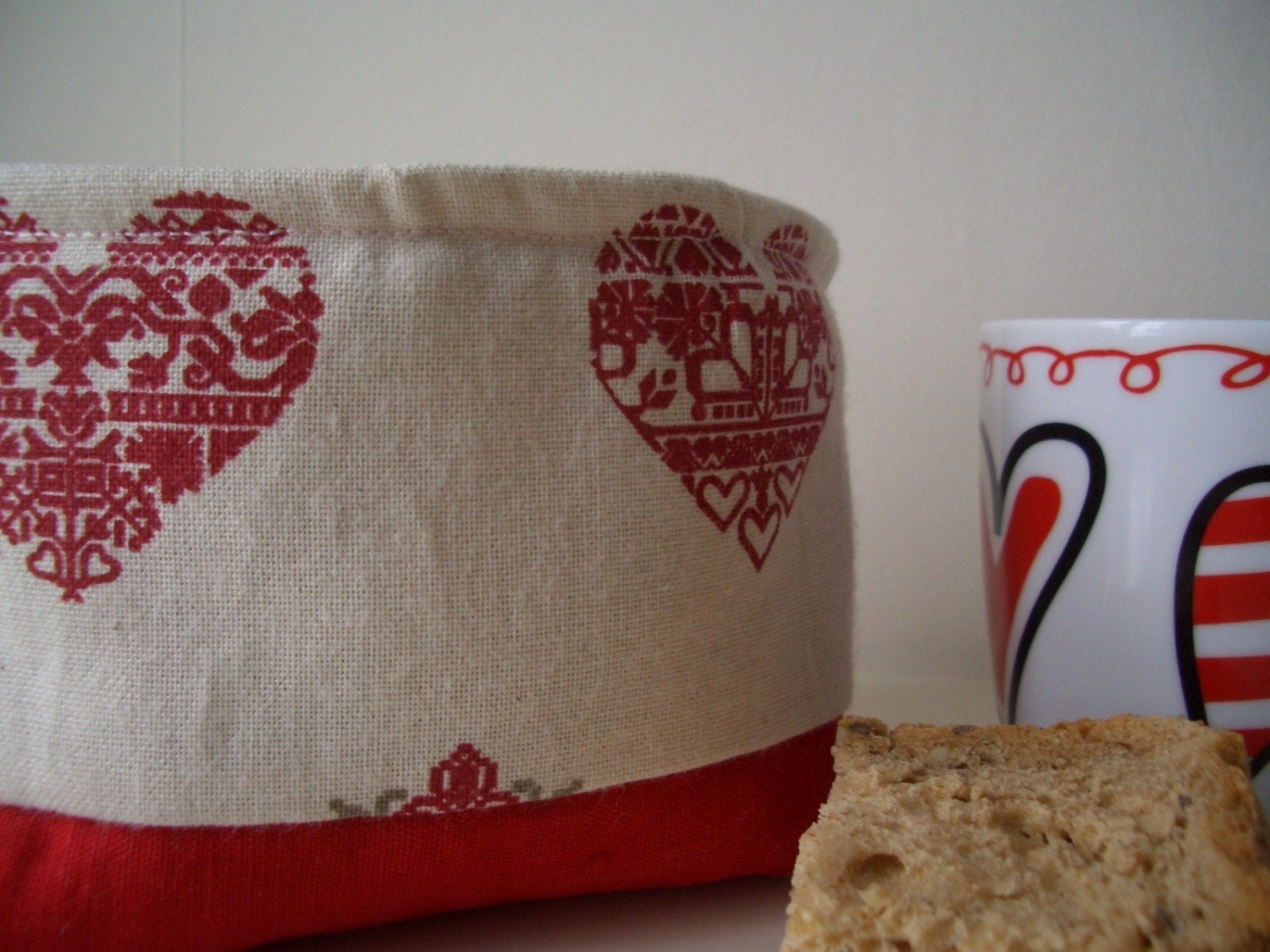 Fabric Tubby for Sharing, Snacking or Storage- Scandinavian Style Hearts