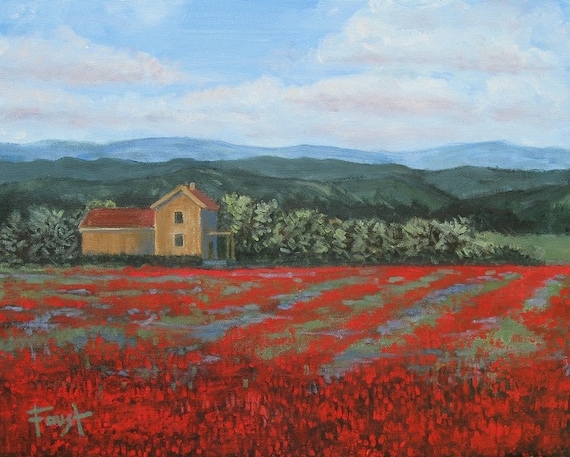 Field of Red   16 X 20 Impressionist landscape