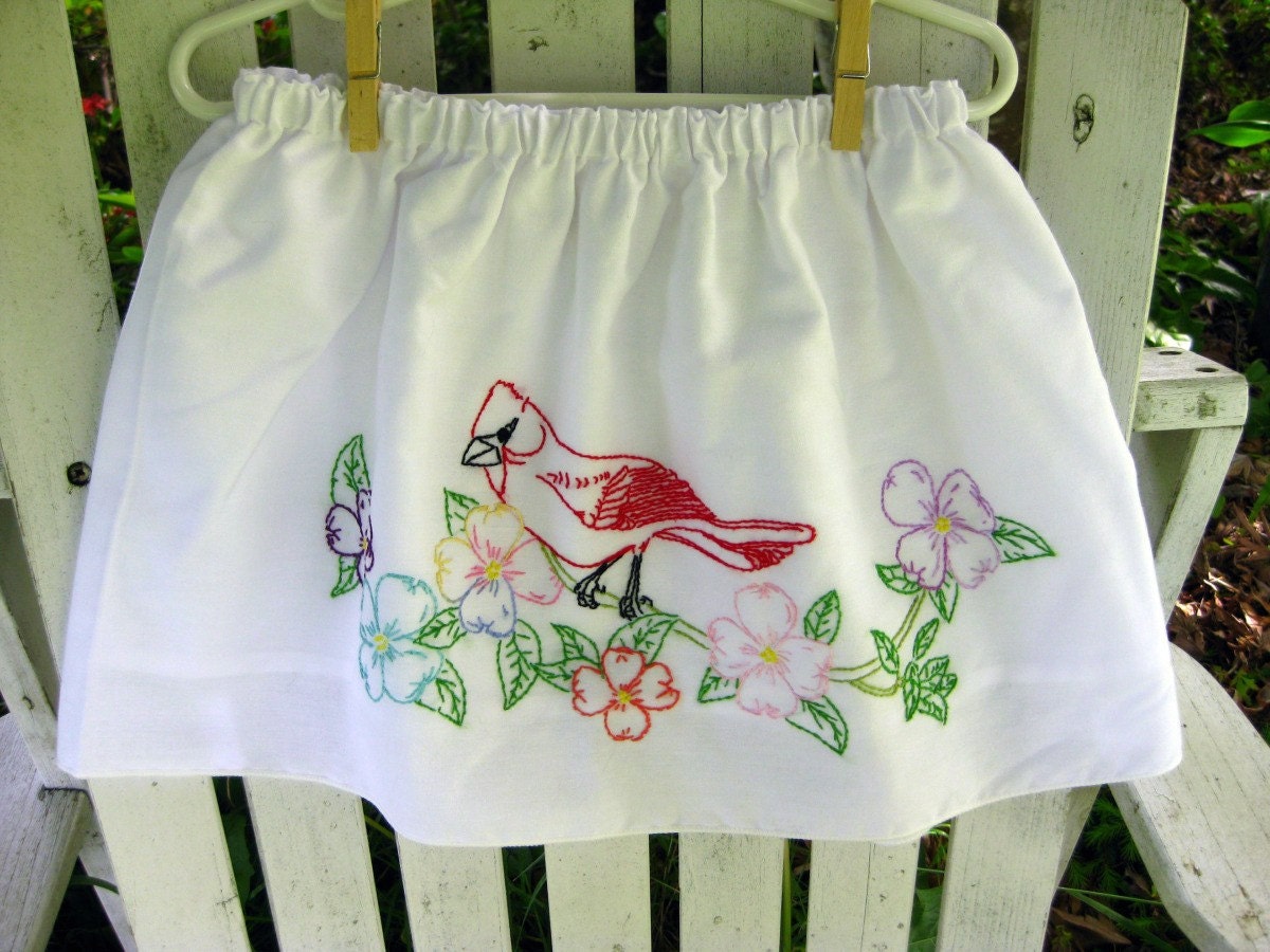Embroidered Cardinal Eco Pillowcase Skirt Custom Size