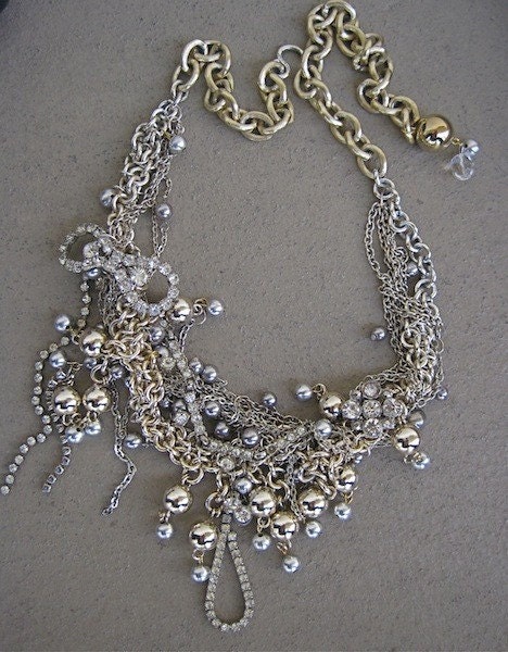 The Daring Debutante-Masses of Chains, Beads and Rhinestone Statement Necklace
