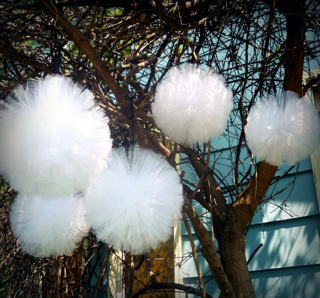 RESERVED for tonidunderdale - Bulk order Large Tulle Pom Pom Balls - Unique handmade decorations, 12 inch diameter, 34 color choices. Perfect for weddings, parties, home decor