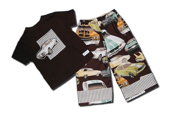 ANKLE BITERS - Retro Muscle Cars - Lounge Pants and Tee - 2 Piece Set - For Baby or Toddler or Big Kid