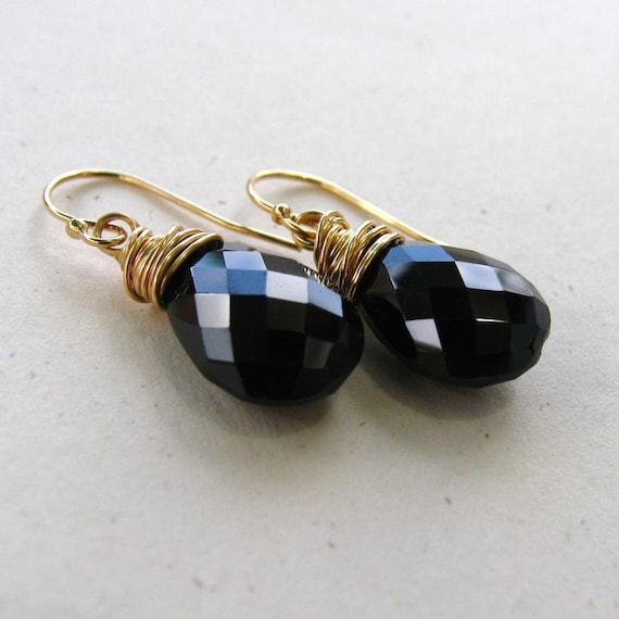 Black Spinel and Gold Earrings