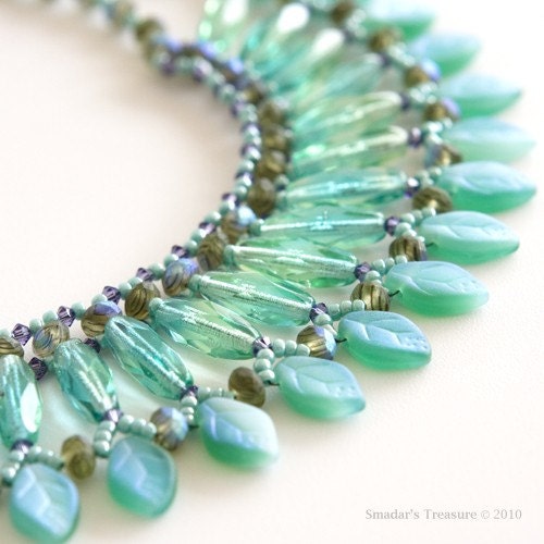 Free Shipping - Turquoise,  Purple and Green Leafs Necklace