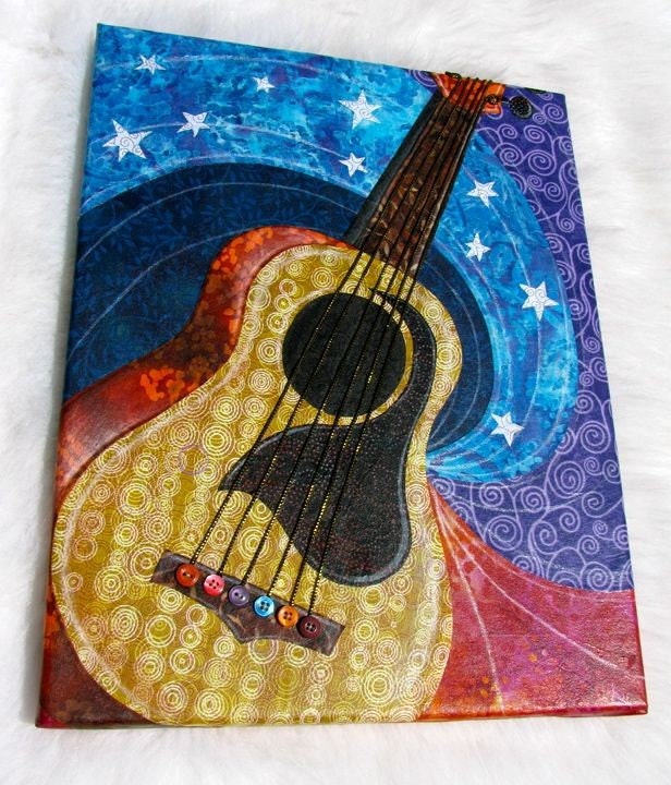 6 String - Guitar Wall Art fabric collage - NO FRAME NEEDED