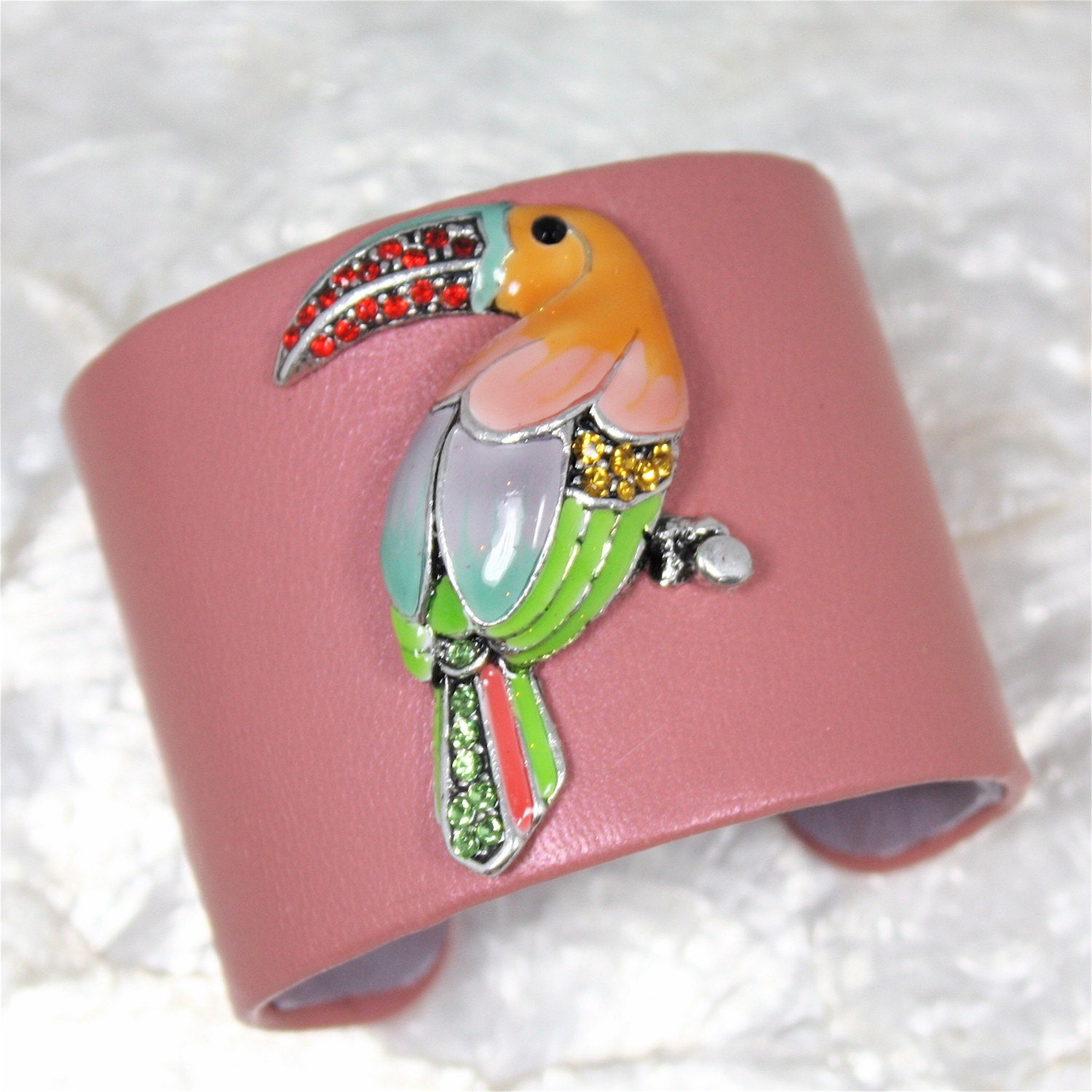Birds of a Feather Jeweled Leather Cuff Bracelet-- Limited Edition