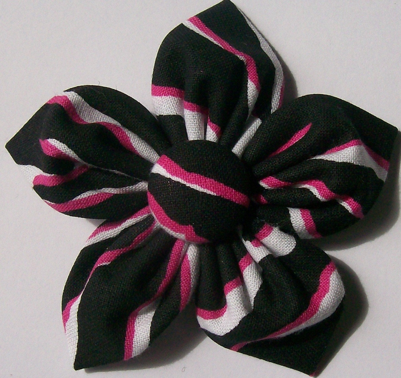 Zebra Print Fabric Flower Bow Black, Shocking Pink and White for Adult, Teen, Children, Baby. From 4SistersCreations