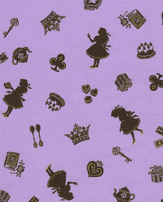 Japanese Fabric - Alice in Wonderland on Purple Half Yard