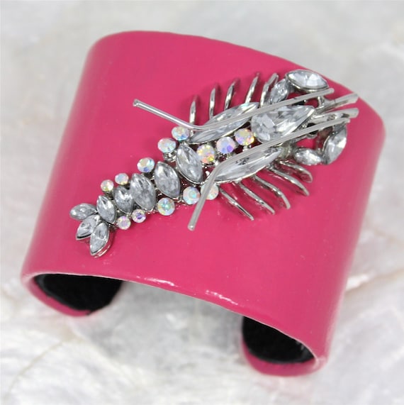 Lobster Jeweled Leather Cuff Bracelet- OOAK