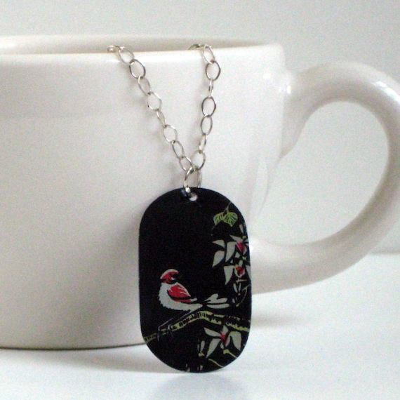 Red Finch Tea Tin Necklace