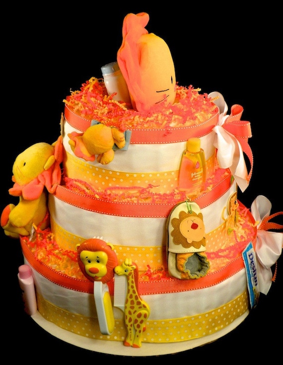 3 Tier Lion Baby Shower Diaper Cake Centerpiece Gift Lion Hearted Luxe Loaded Jungle Safari