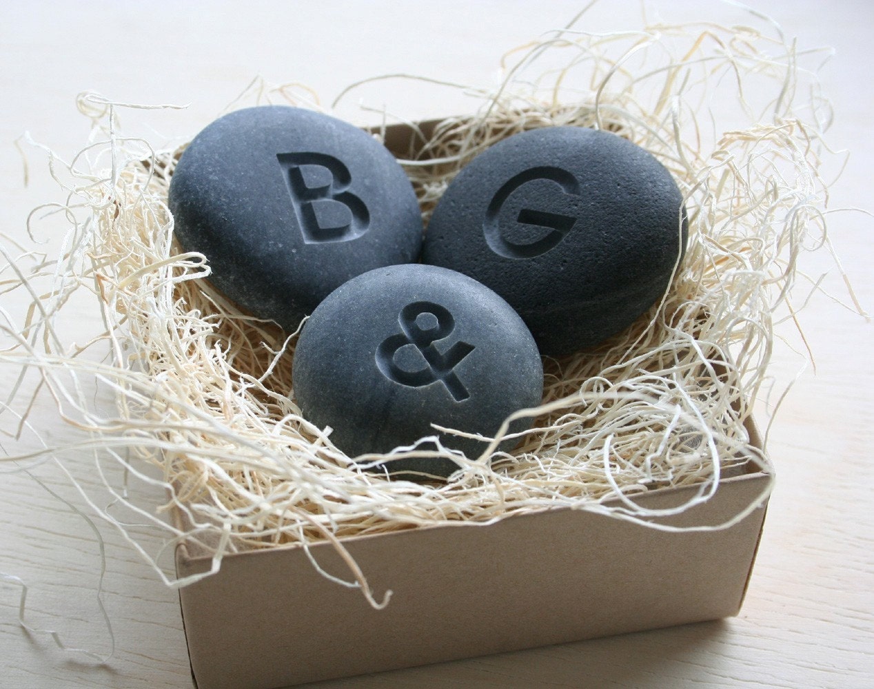 Petite love stones - set of 3 personalized initial pebbles by sjEngraving