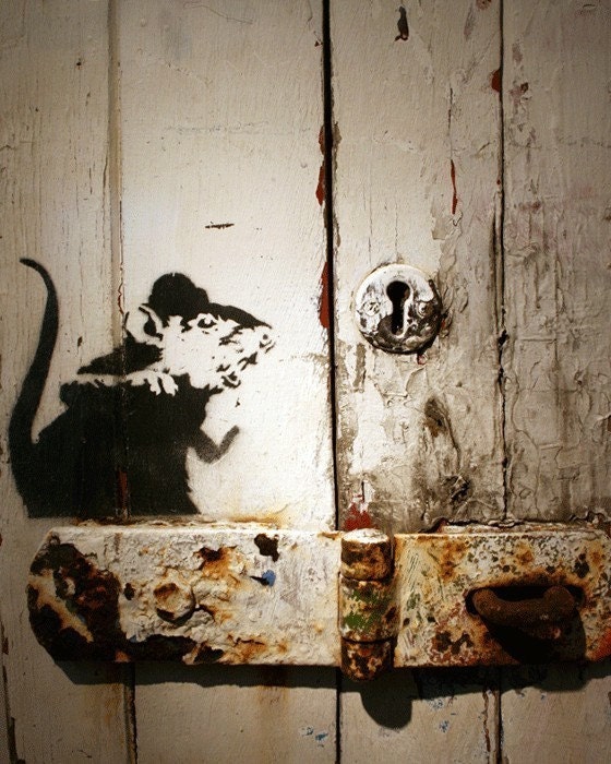 banksy rat stencil. Banksy - Lock Rat - Original