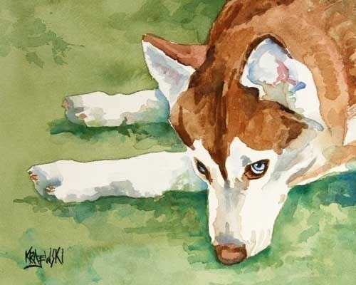 Siberian Husky Dog Art Signed Print by Ron Krajewski