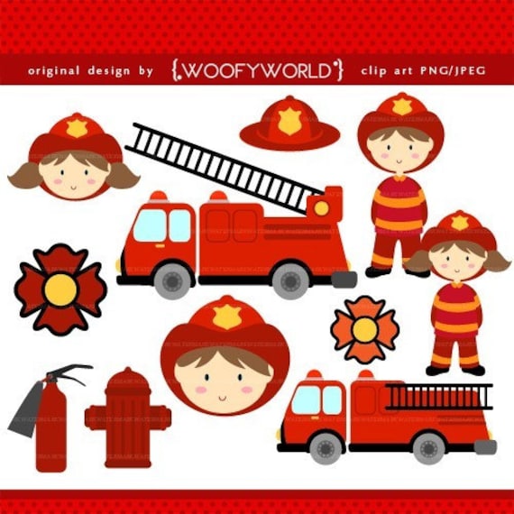Firefighter Kids clip art commercial and personal use for cards, 