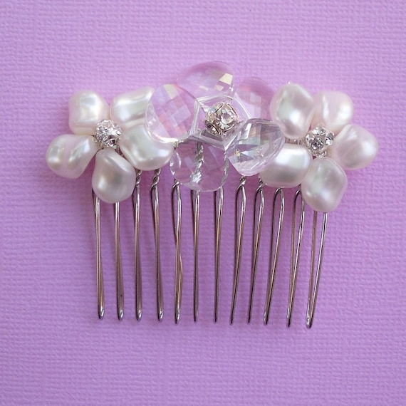Pearl and Crystal Bloom Bridal Hair Comb - Swarovski Crystal and Pearl Hair Comb