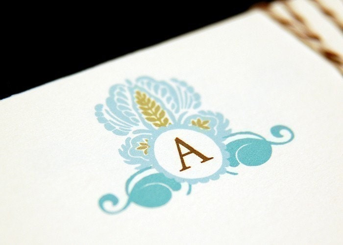 Set of 20 Personalized Initial Shabby Chic Flat Note