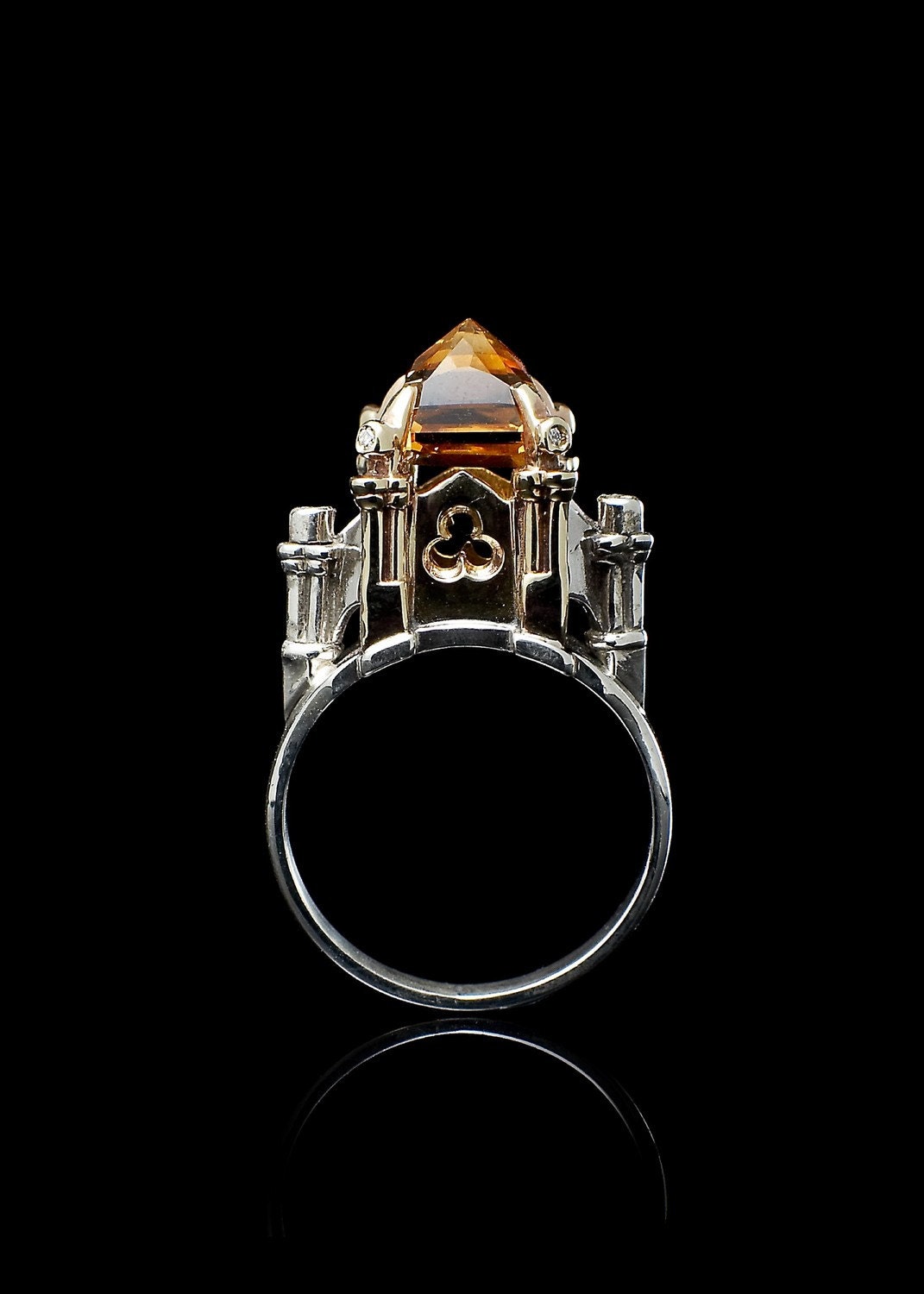 Cathedral Ring with Citrine and Diamonds