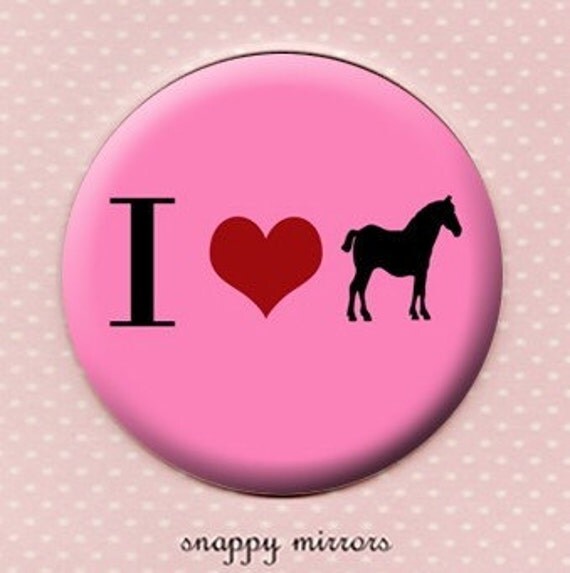 I love horses - black and  pink  - Pocket Mirror
