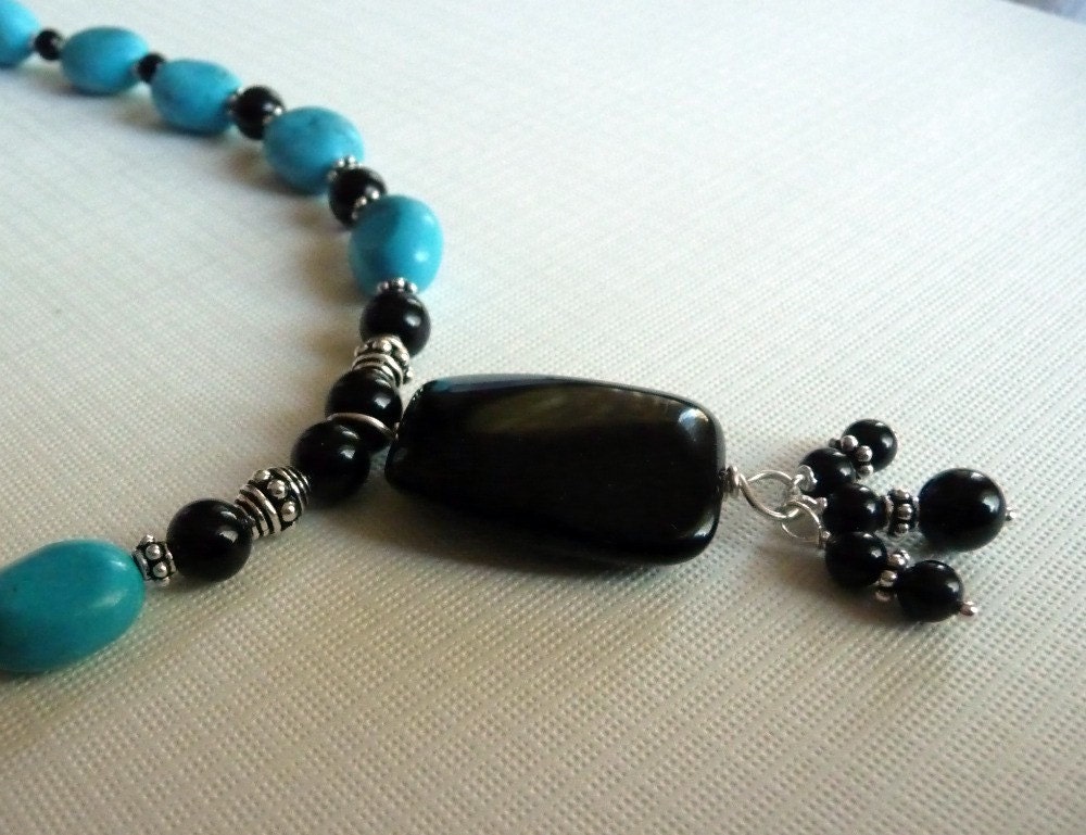 SALE Enchanting Midnight Turquoise Sterling Silver Necklace