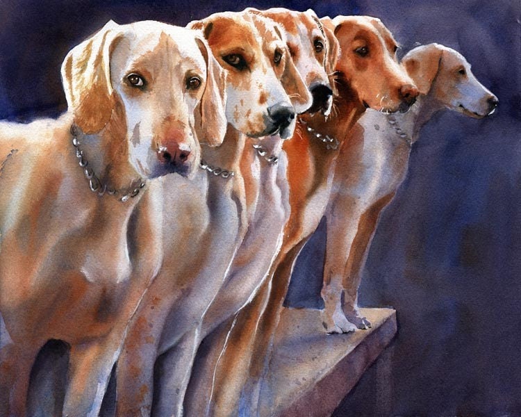 Print of Penn-Marydel Hound dogs Foxhunt art painting