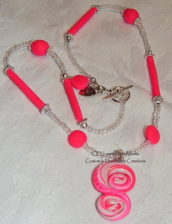 Hot Pink SWIRL RAPTURE Polymer Clay Necklace